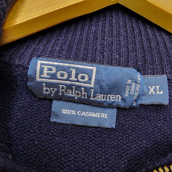 Vtg Polo Ralph Lauren 100% Italian Cashmere 1/4 Zip Sweater Mens Dark Blue - Picture 4 of 9